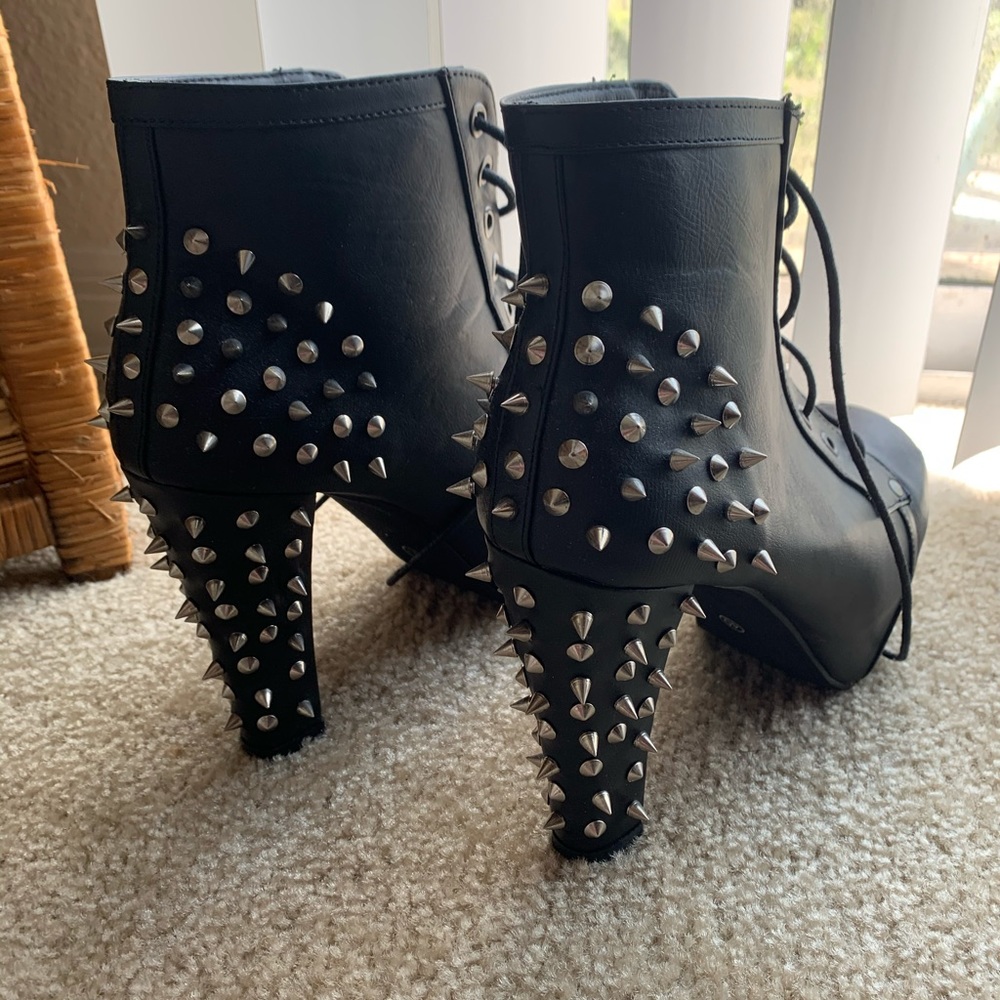 Chunky spiked heeled booties